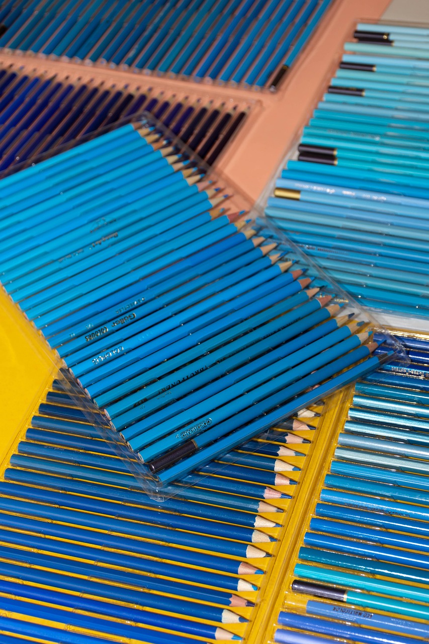 blue pencils, colored pencils, pencils, art, art supplies, stationery, school supplies